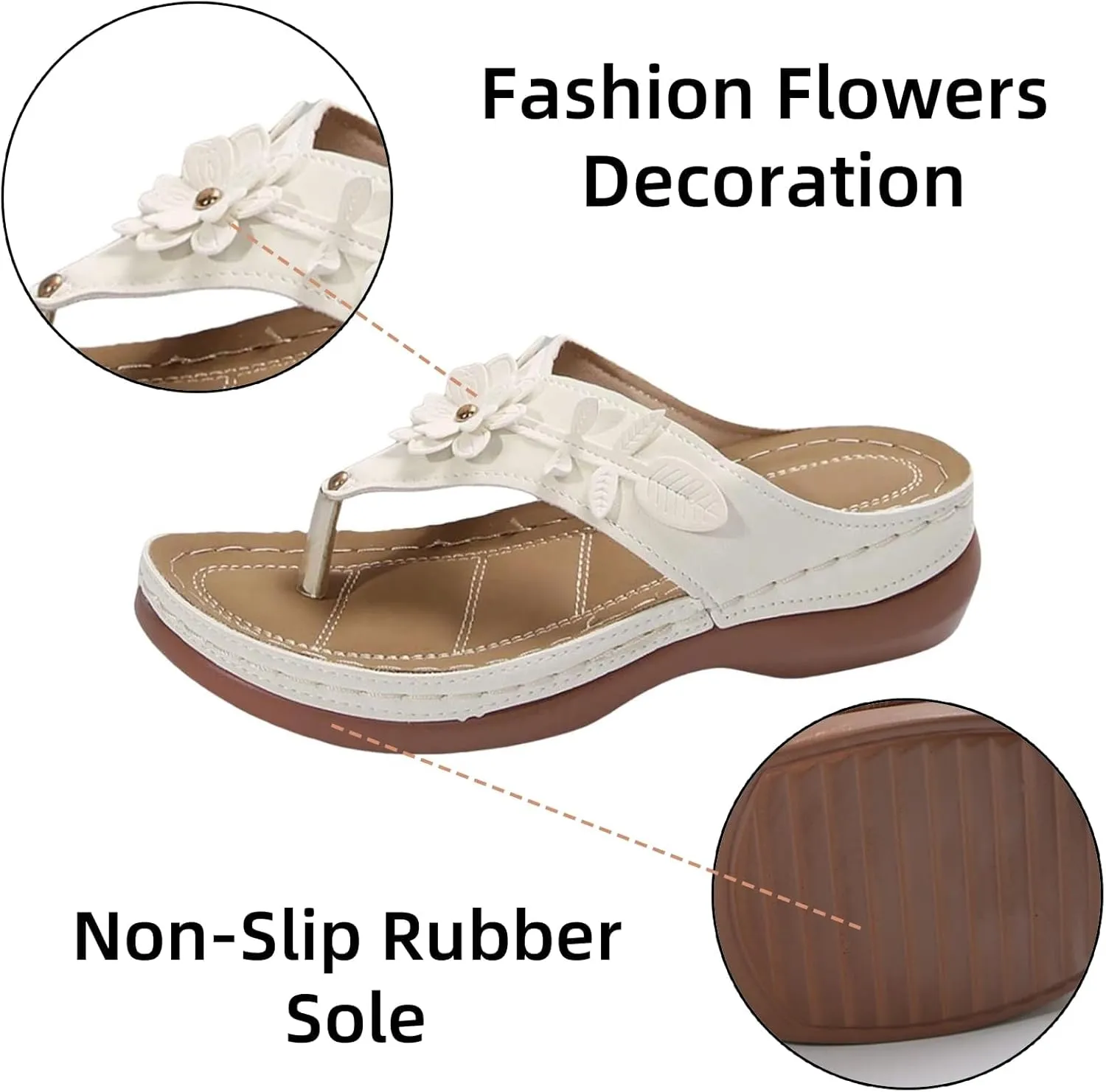 Smoneyful Womens Orthopedic Sandals Arch Support Wedge Non Slip Flip Flops Summer Dressy Comfortable Flat Open Toe Platform Lightweight Beach Casual Silppers Sandals