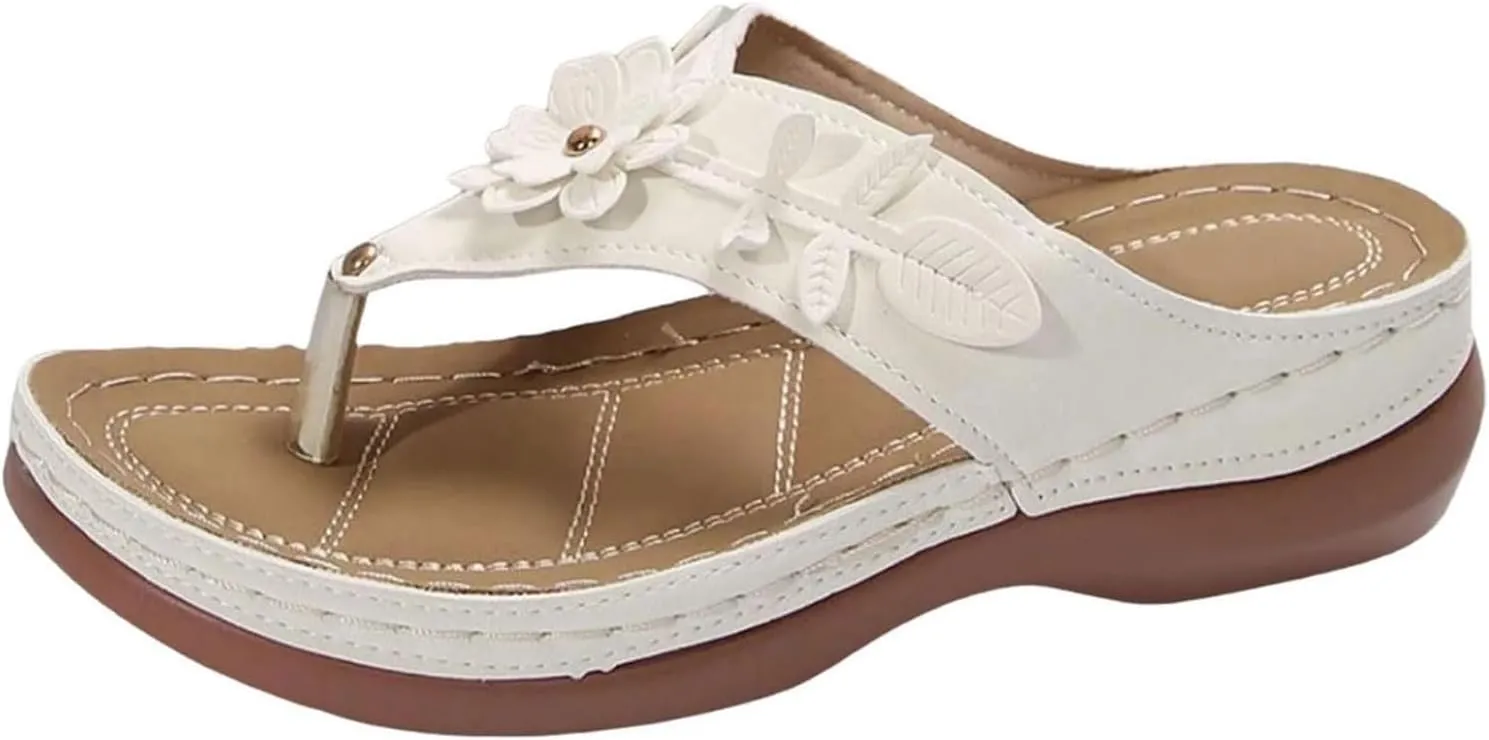 Smoneyful Womens Orthopedic Sandals Arch Support Wedge Non Slip Flip Flops Summer Dressy Comfortable Flat Open Toe Platform Lightweight Beach Casual Silppers Sandals