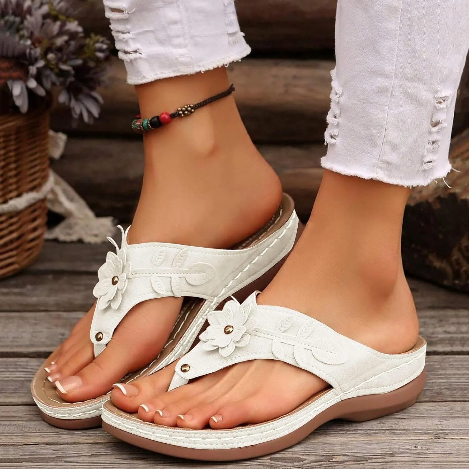 Smoneyful Womens Orthopedic Sandals Arch Support Wedge Non Slip Flip Flops Summer Dressy Comfortable Flat Open Toe Platform Lightweight Beach Casual Silppers Sandals