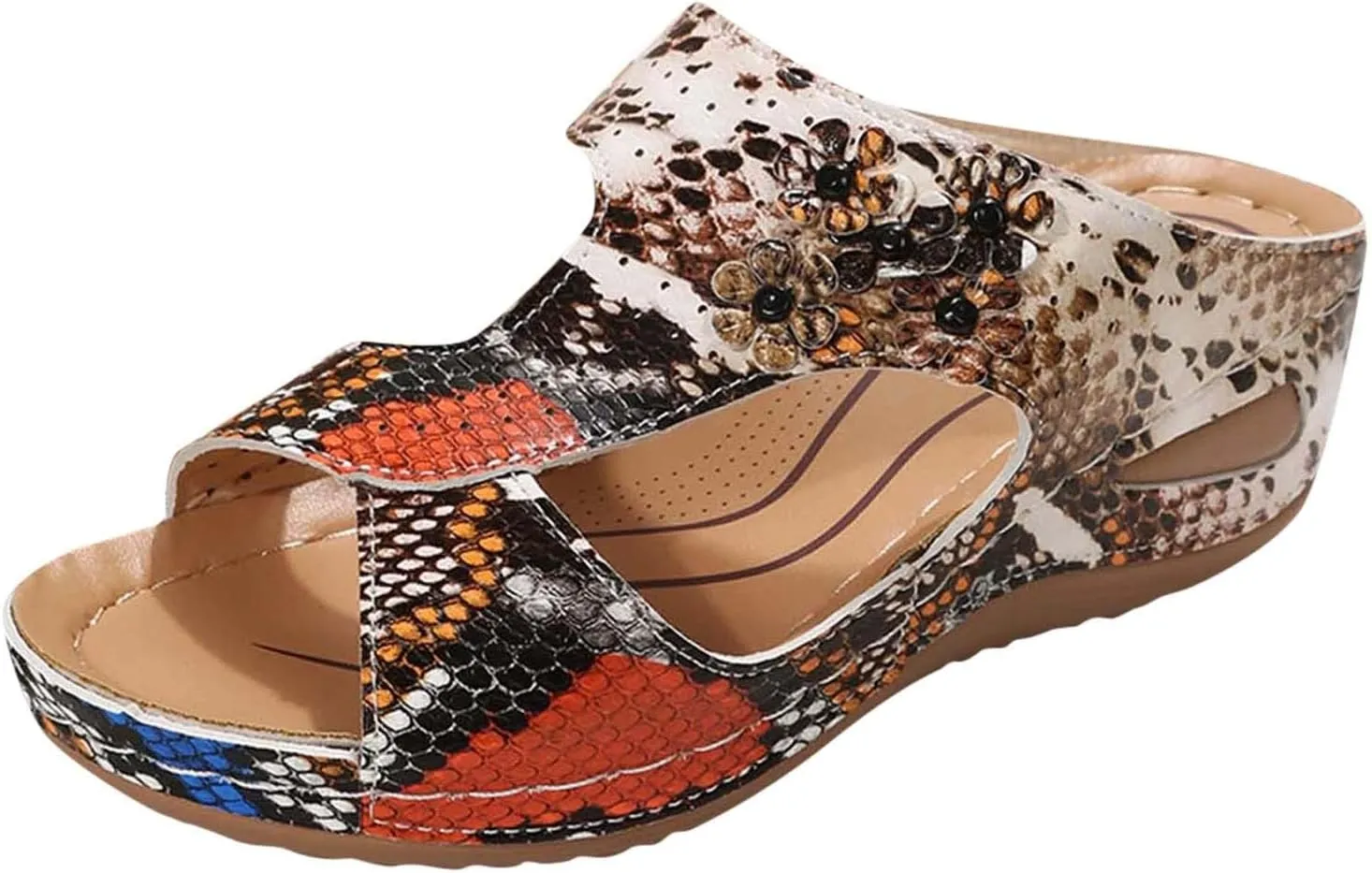 Smoneyful Womens Platform Sandals Wedge Comfortable Low Heels Dressy Summer Casual Slip Flip Flops Flower Orthopedic Peep Toe Wide Width Arch Support Breathable Memory Foam Recovery Beach Slippers