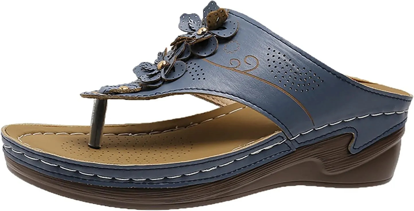 Smoneyful Womens Summer Orthopedic Sandals Arch Support Dressy Beach Wedges Casual Flip Flops Travel Comfort Anti Slip Breathable Orthotic Slip Trendy Walking Sandals