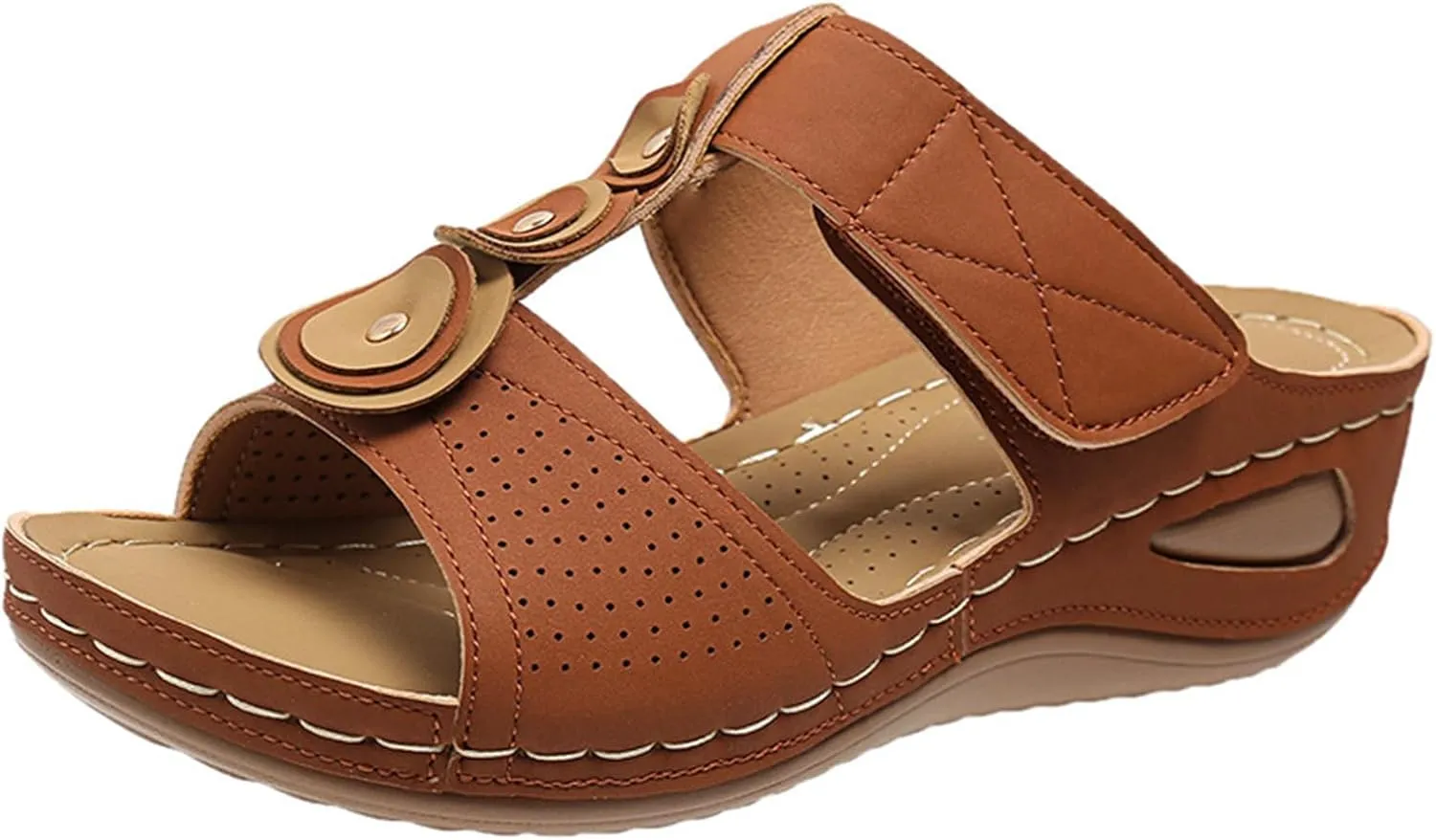 Smoneyful Womens Summer Wedge Sandals Comfortable Open Toe Dressy Platform Low Heels Arch Support