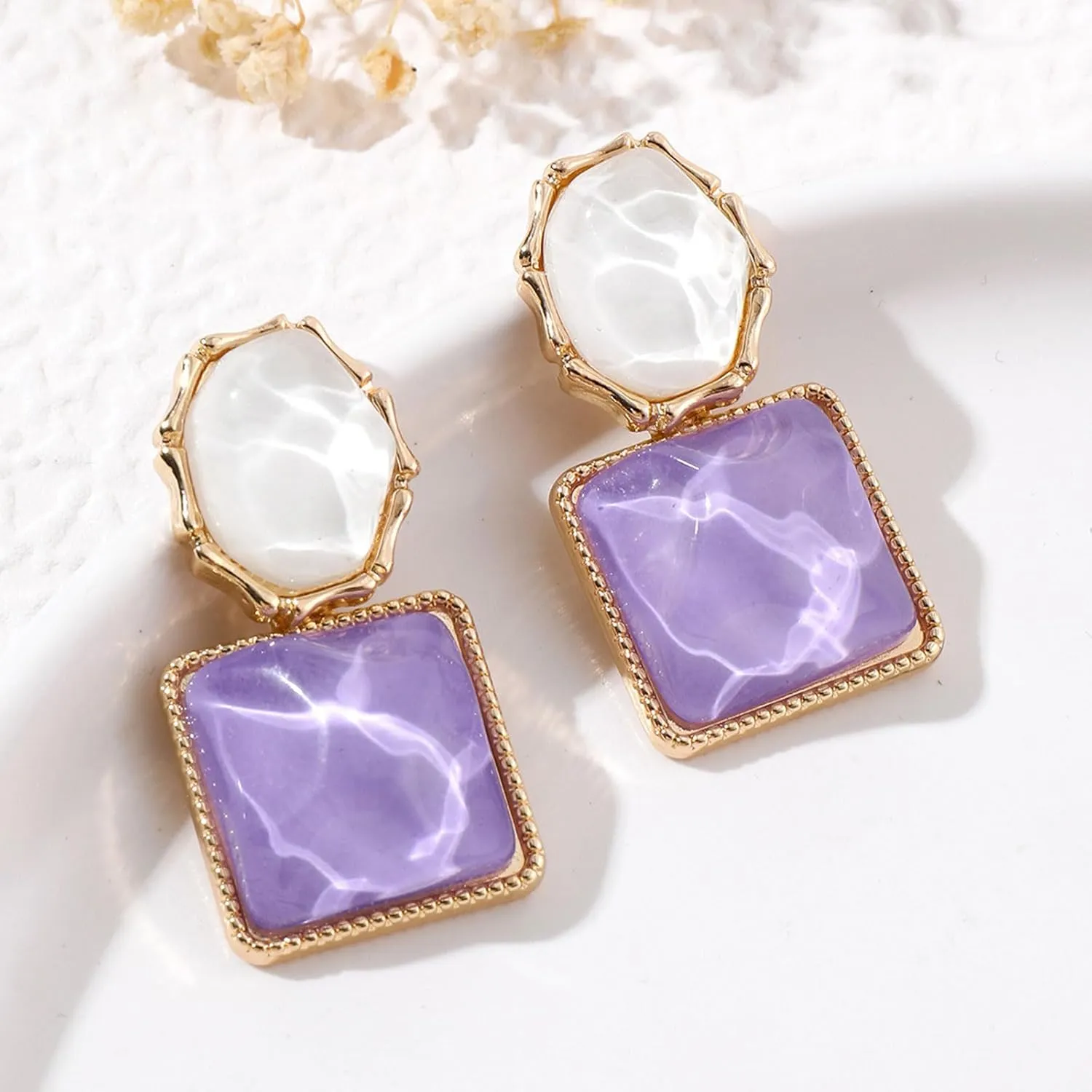 Square Crystal Dangle Earrings for Women Blue Ocean Statement Earrings Minimalist Geometric Rectangle Drop Dangle Earrings Wedding Jewelry