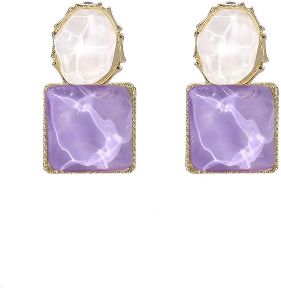 Square Crystal Dangle Earrings for Women Blue Ocean Statement Earrings Minimalist Geometric Rectangle Drop Dangle Earrings Wedding Jewelry
