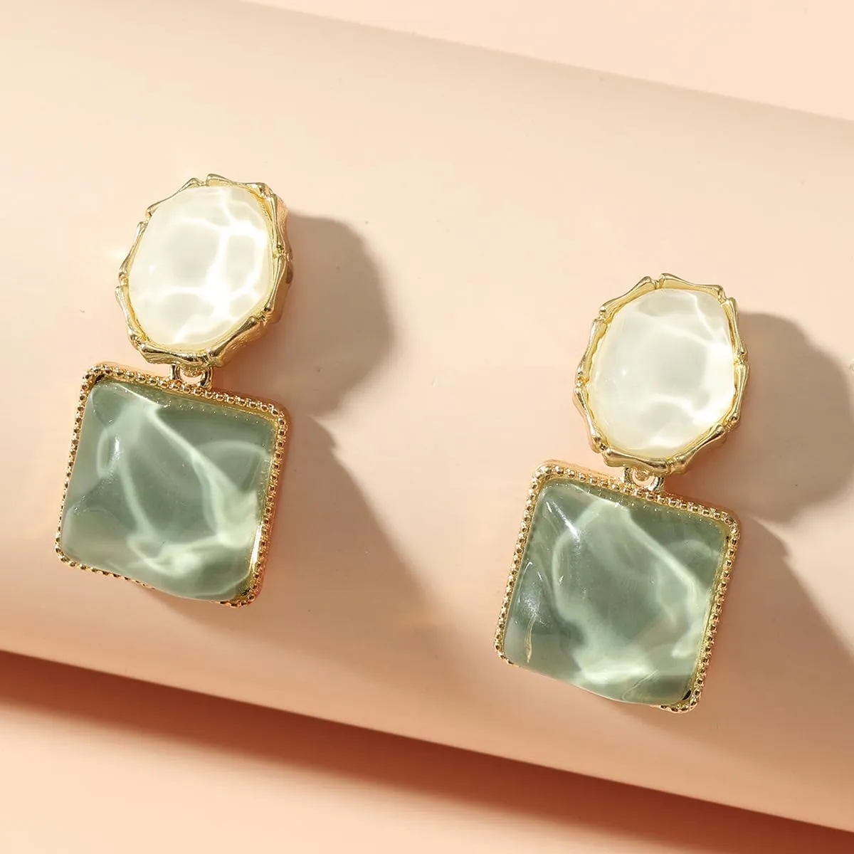 Square Crystal Dangle Earrings for Women Blue Ocean Statement Earrings Minimalist Geometric Rectangle Drop Dangle Earrings Wedding Trendy Jewelry for Women