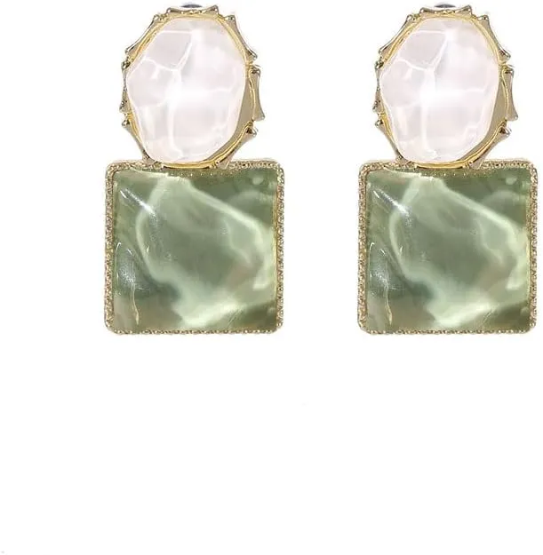 Square Crystal Dangle Earrings for Women Blue Ocean Statement Earrings Minimalist Geometric Rectangle Drop Dangle Earrings Wedding Trendy Jewelry for Women