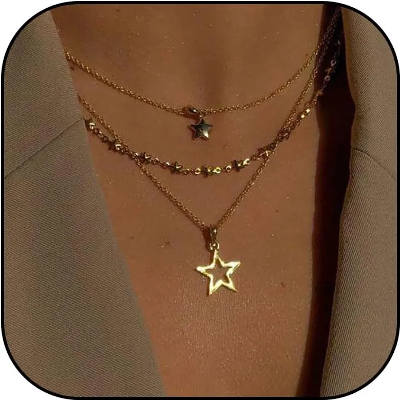 Star Layered Necklaces Punk Rock Accessories Silver Chain Necklace Gothic Layered Necklace 90s Outfits for Women