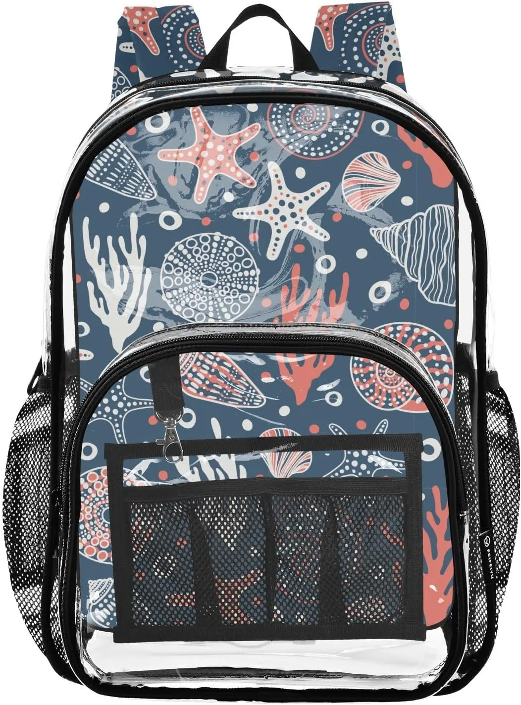 Starfish Shell Colorful Clear Backpack PVC Backpacks for Kids Girls Boys Transparent Bookbag Plastic Toddler Daypack Bags for School Stadium Travel College