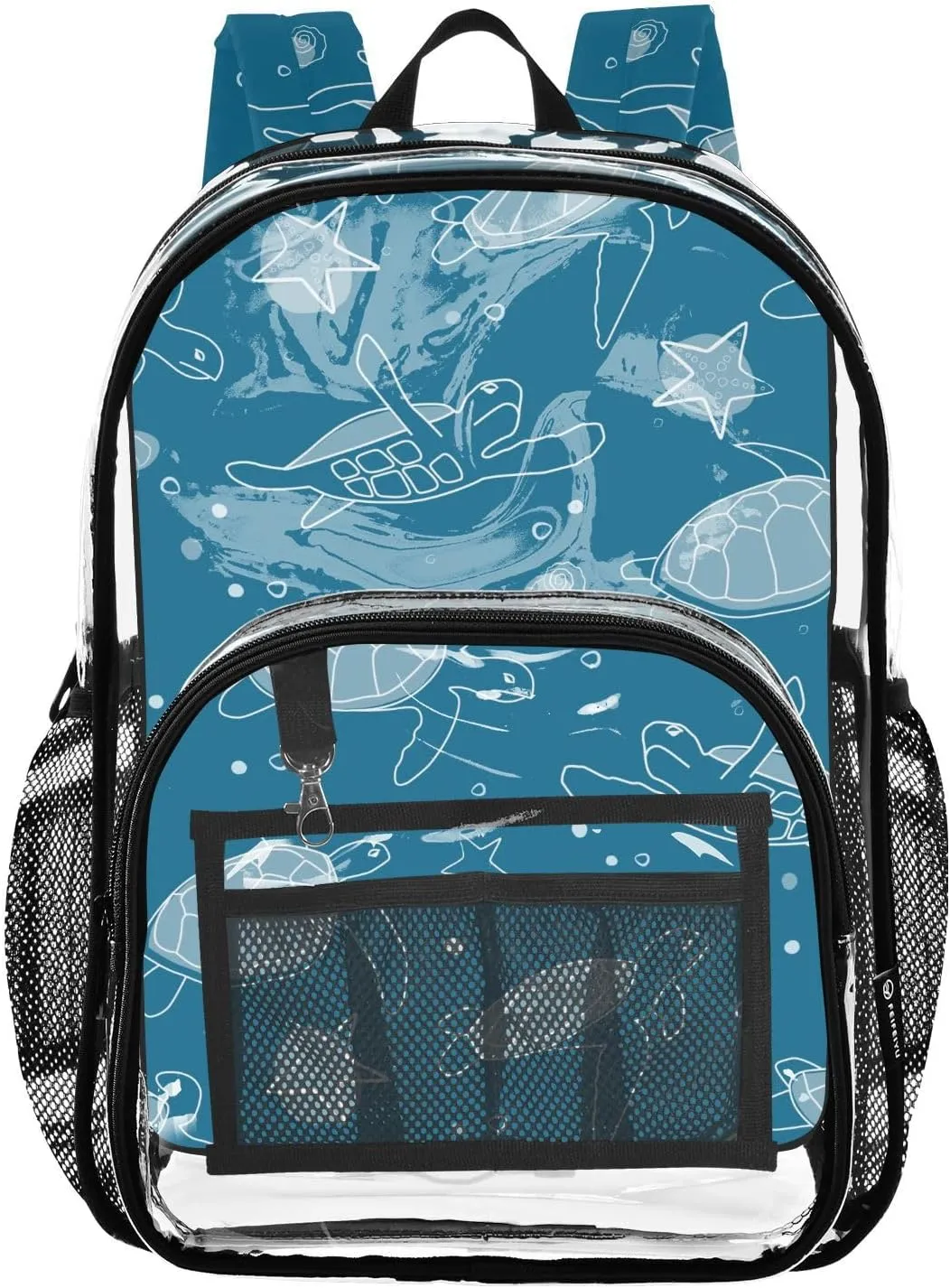 Starfish Turtle Blue Clear Backpack Transparent Bag for Girls Boys Kids Backpacks See Through Bookbag Plastic Daypack for Teens Students Women Men Travel