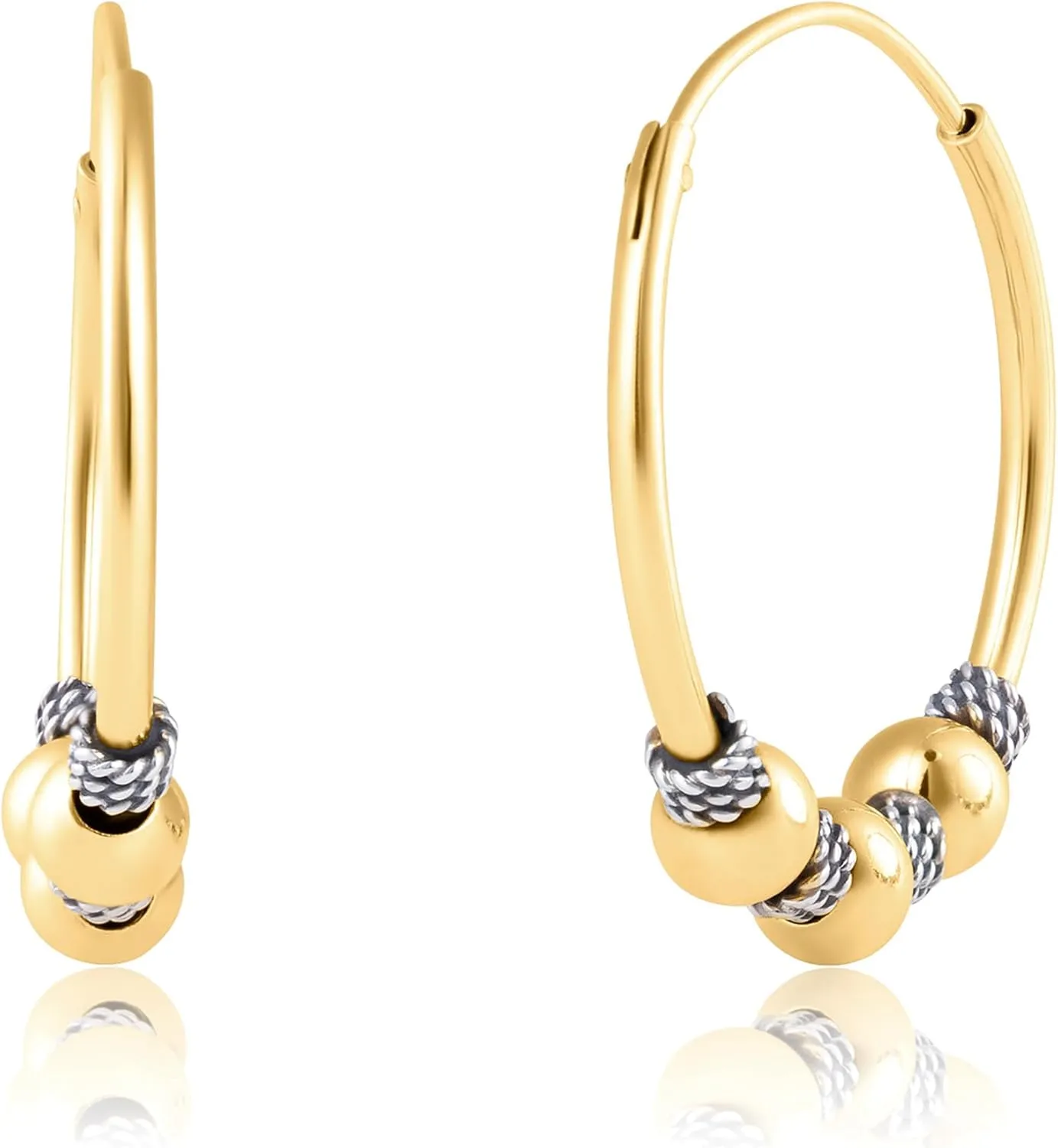 Sterling Silver Hoop Earrings for Women | Lightweight Gold Plated Silver Beaded Hoop Earring | Hypoallergenic 925 Sterling Silver Earring for Women | 21MM Antique Hoop Earring for Women by MAX   STONE