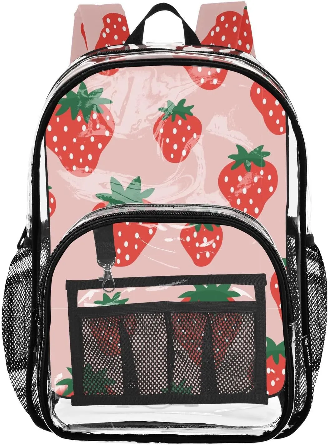 Strawberry Red Clear Backpack Transparent Bag for Girls Boys Kids Backpacks See Through Bookbag Plastic Daypack for Teens Stadium Events School