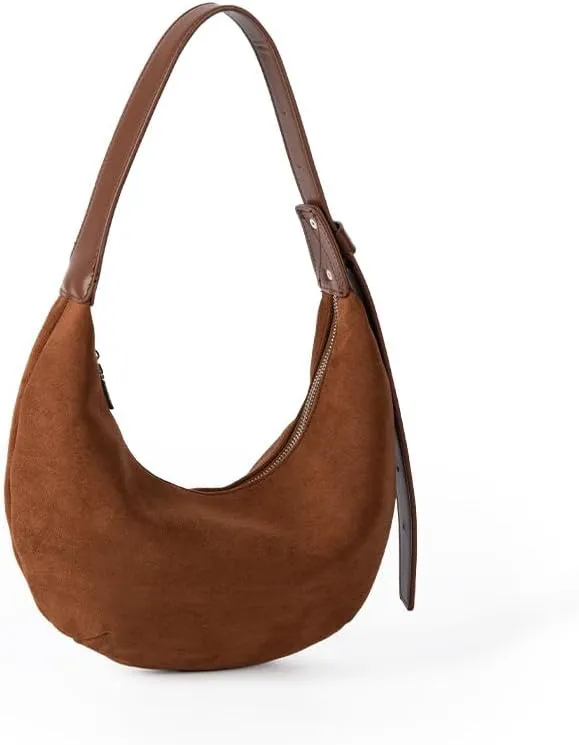 Suede shoulder bag for women hobo shoulder bag Crescent shaped shoulder bag