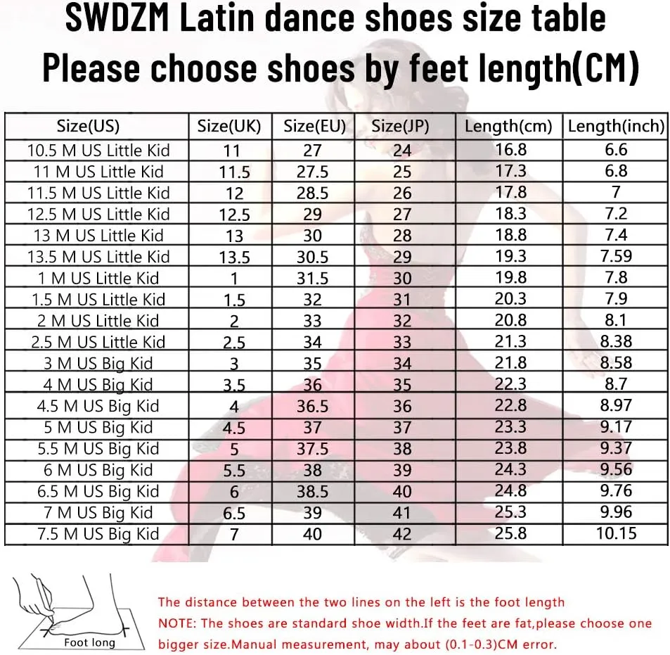 SWDZM Girls Latin Dance Shoes Low Heel Satin Ballroom Salsa Pratice Dance Shoes,Model EM-New Child