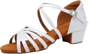 SWDZM Girls Latin Dance Shoes Low Heel Satin Ballroom Salsa Pratice Dance Shoes,Model EM-New Child