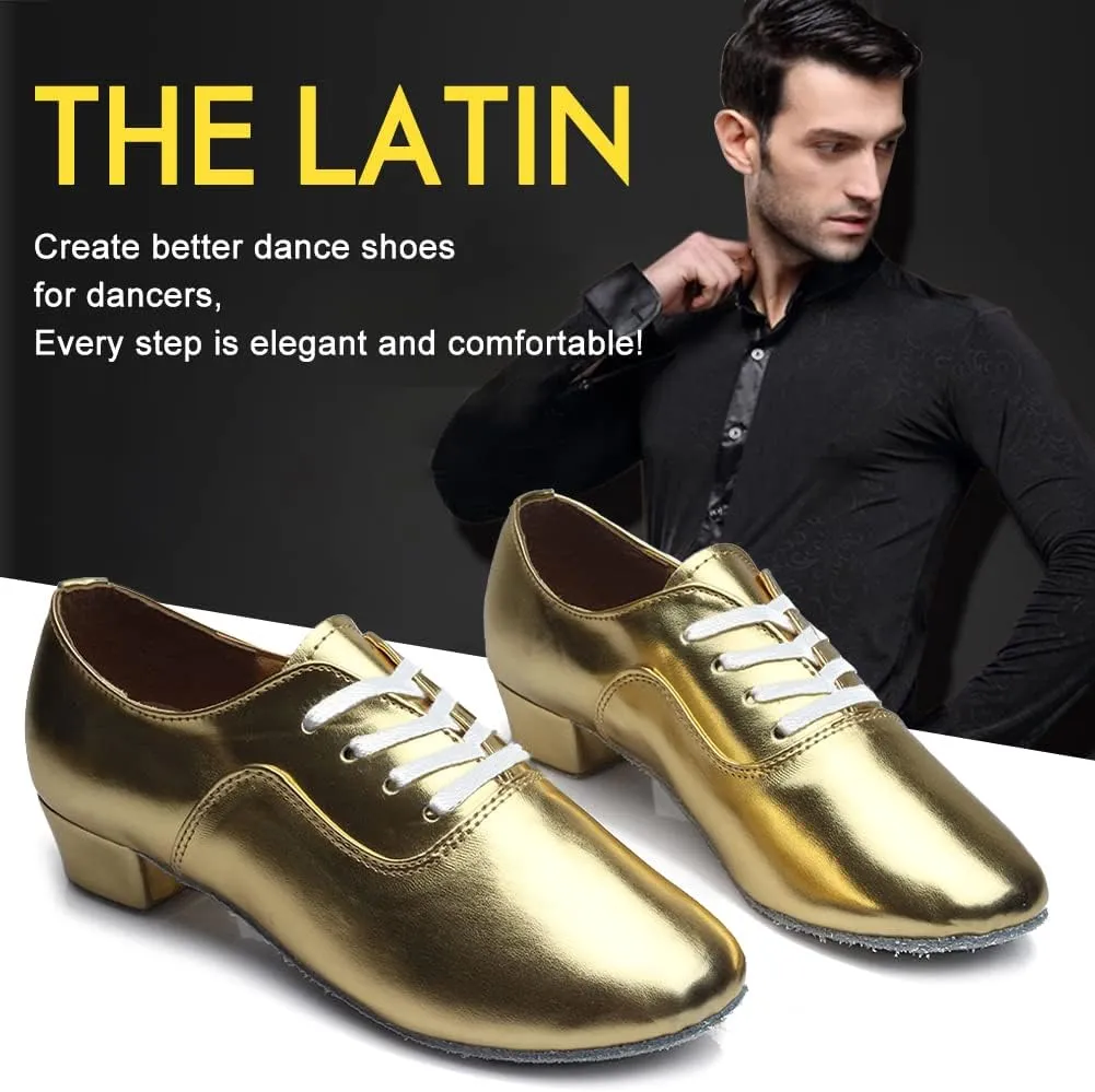 SWDZM Men Latin Dance Shoes Leather Lace-up Salsa Tango Ballroom Modern Professional Performance Practice Dance Shoes,Model 707B