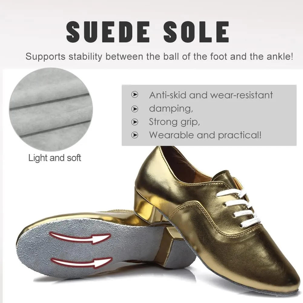 SWDZM Men Latin Dance Shoes Leather Lace-up Salsa Tango Ballroom Modern Professional Performance Practice Dance Shoes,Model 707B