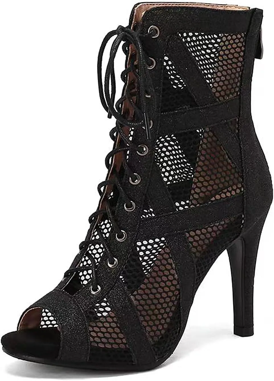SWDZM Open Toe Dance Boots Women Latin Ballroom Lace-up Dance Shoes