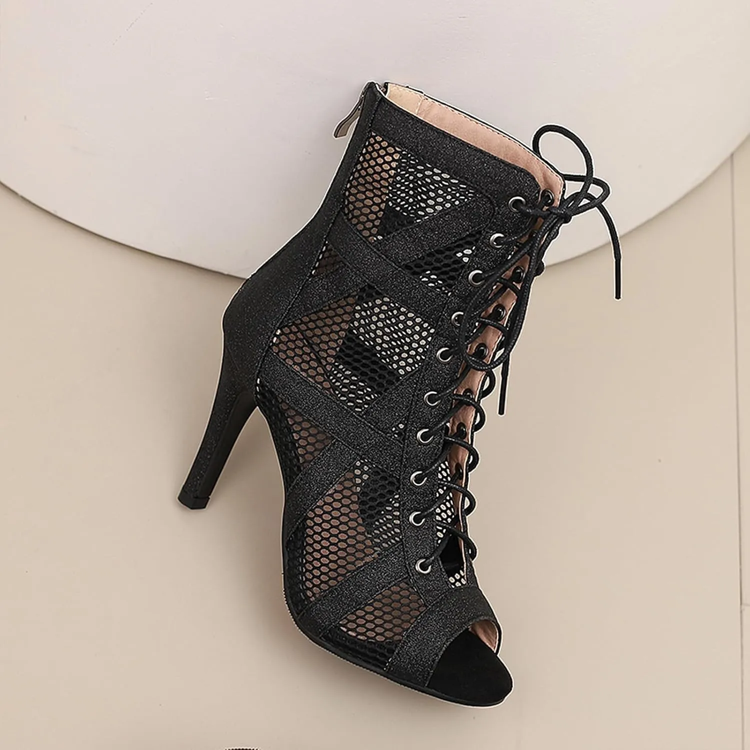 SWDZM Open Toe Dance Boots Women Latin Ballroom Lace-up Dance Shoes