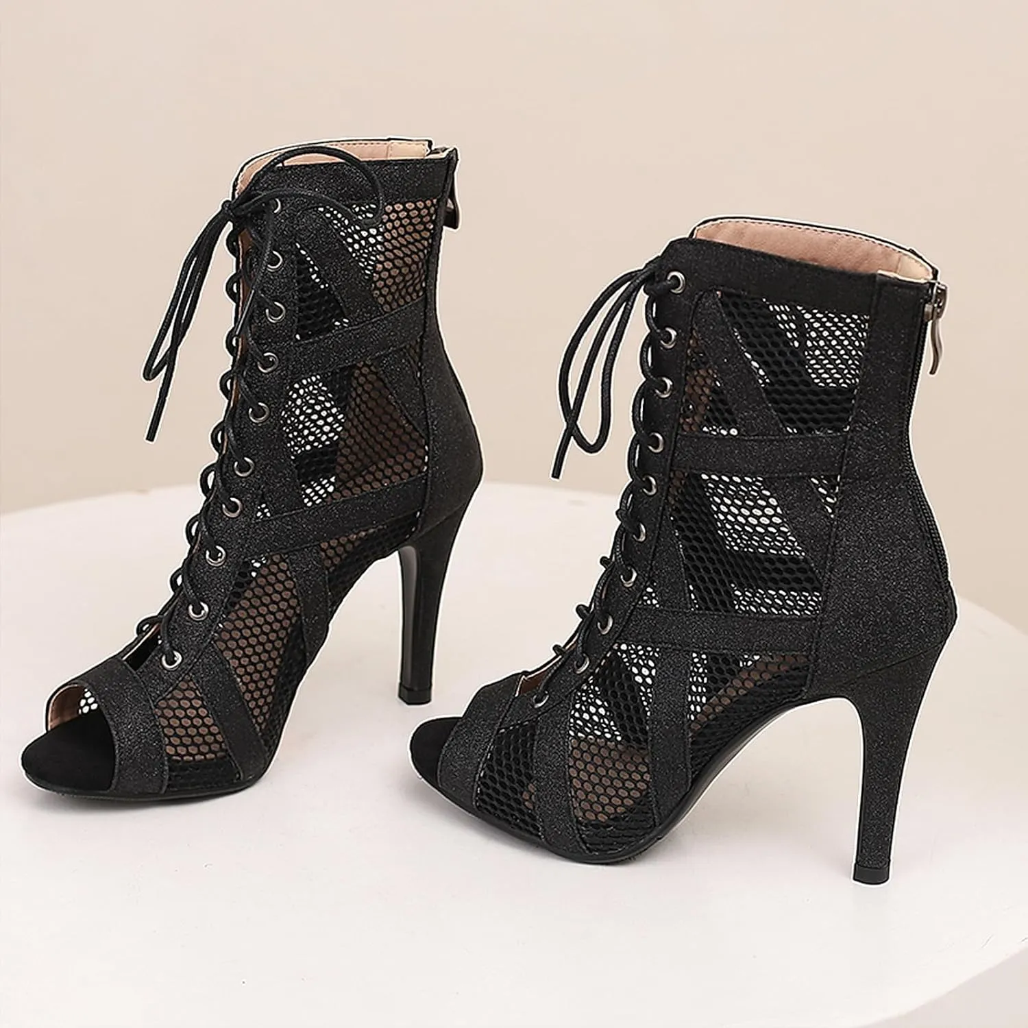 SWDZM Open Toe Dance Boots Women Latin Ballroom Lace-up Dance Shoes
