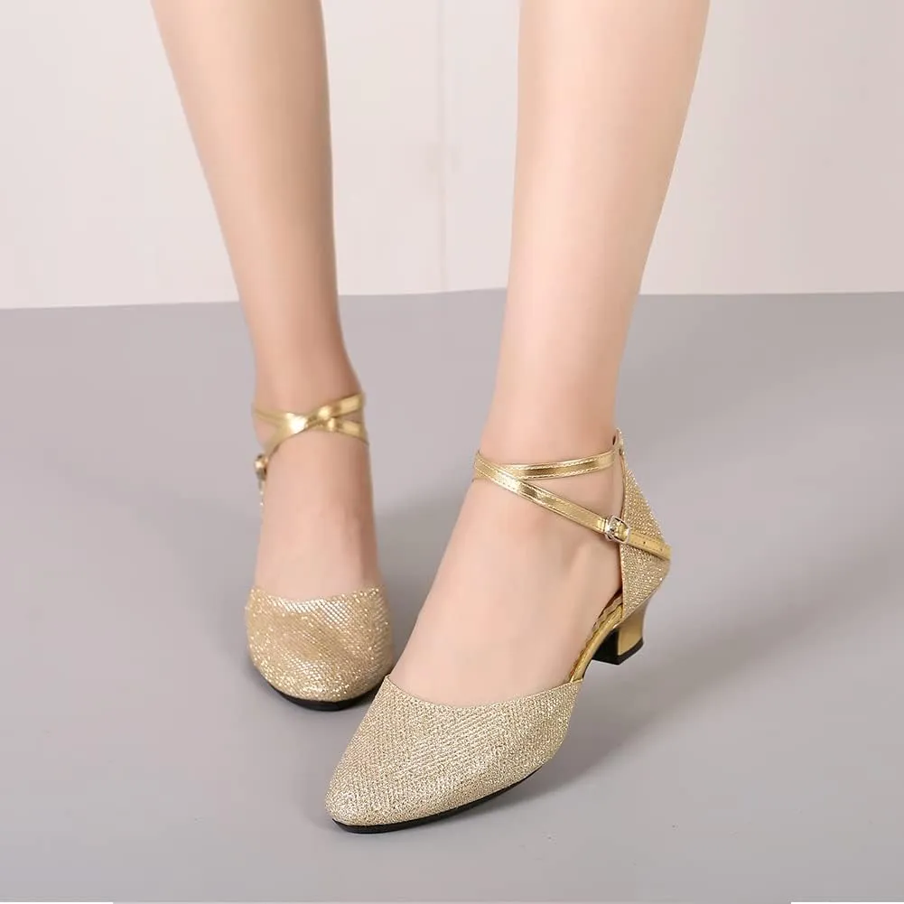 SWDZM Women Latin Dance Shoes Ballroom Salsa Low Heel Party Wedding Dance Shoes