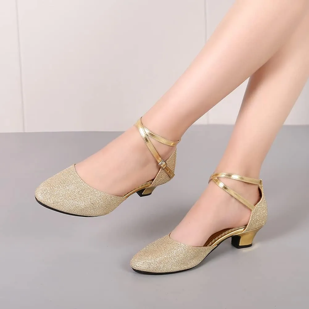 SWDZM Women Latin Dance Shoes Ballroom Salsa Low Heel Party Wedding Dance Shoes