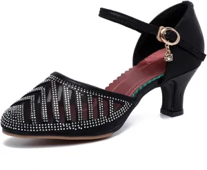 SWDZM Women Latin Dance Shoes Closed Toe Ballroom Salsa Tango Practice Performence Party Dancing Shoes,Model FT090