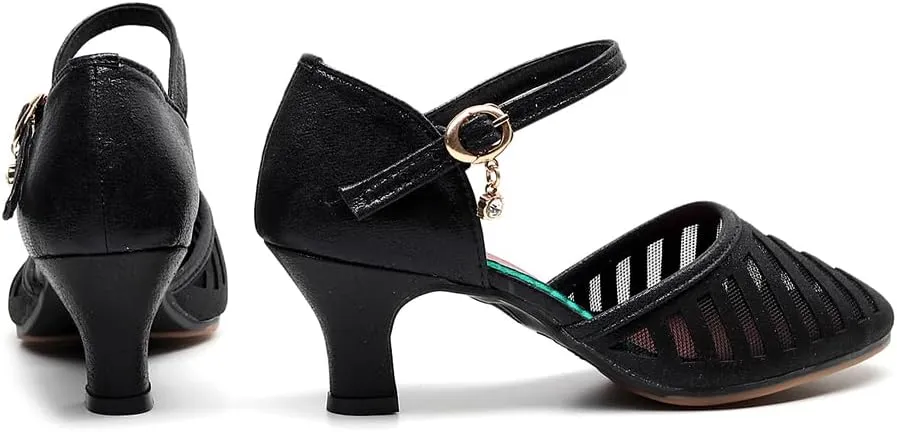 SWDZM Women Latin Dance Shoes Closed Toe Ballroom Salsa Tango Practice Performence Party Dancing Shoes,Model FT090