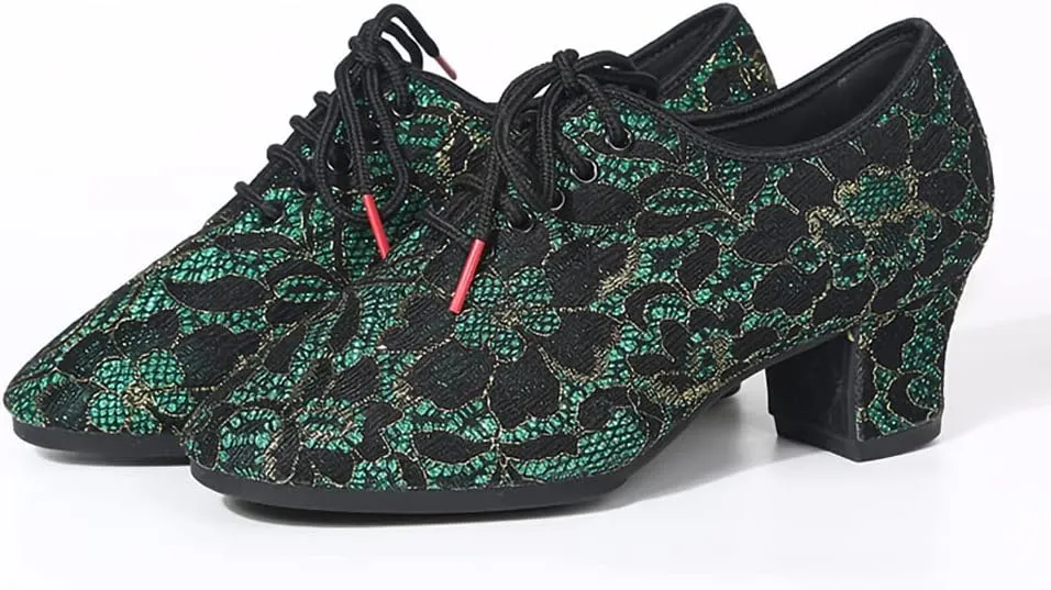 SWDZM Women's Ballroom Dance Shoes Lace-up Closed Toe Latin Modern Sala Performance Dance Practice Teaching Shoes,Model WDL-K1