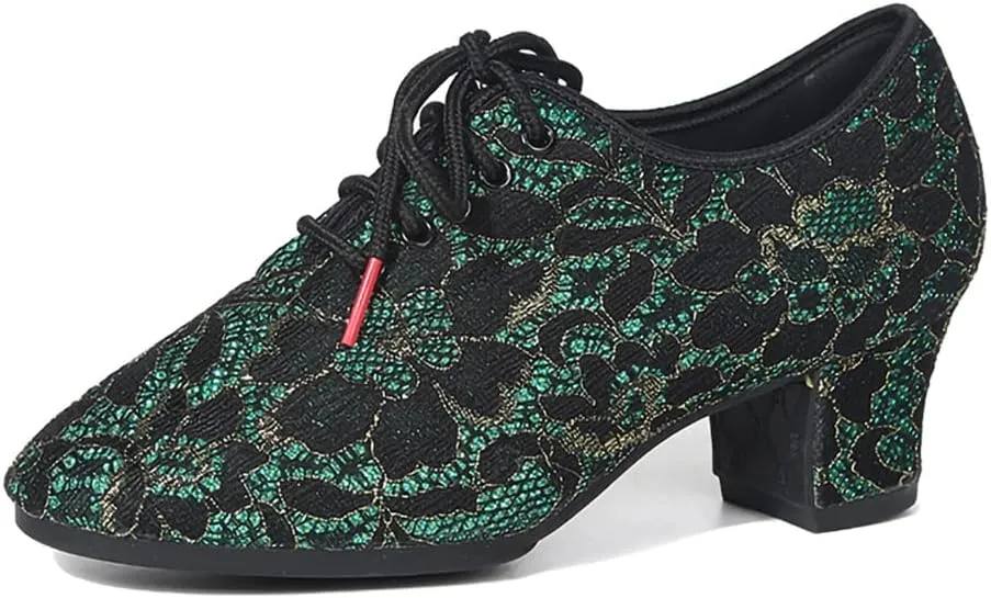 SWDZM Women's Ballroom Dance Shoes Lace-up Closed Toe Latin Modern Sala Performance Dance Practice Teaching Shoes,Model WDL-K1