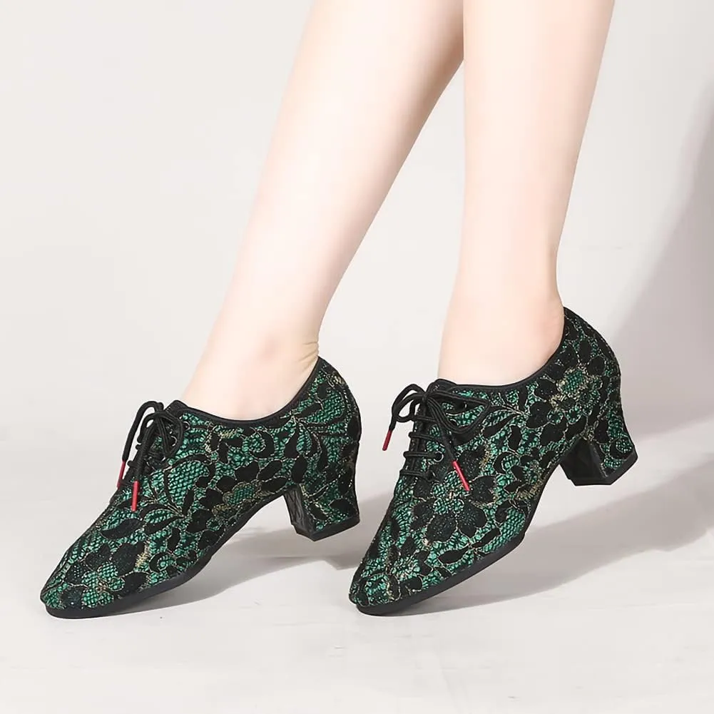 SWDZM Women's Ballroom Dance Shoes Lace-up Closed Toe Latin Modern Sala Performance Dance Practice Teaching Shoes,Model WDL-K1