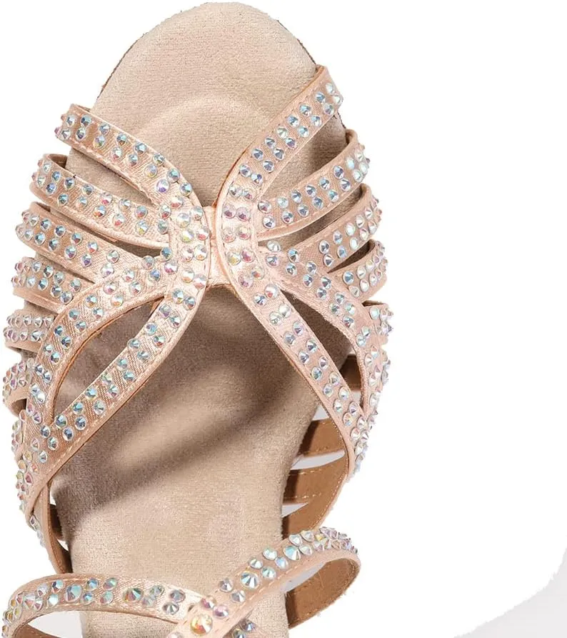SWDZM Women's Ballroom Dance Shoes Rhinestone Latin Salsa Heeled Party Dance Shoes,Model L379