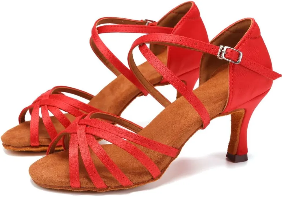 SWDZM Women's Satin Latin Dance Shoes Ballroom Salsa Waltz Performance Practice Dancing Shoes