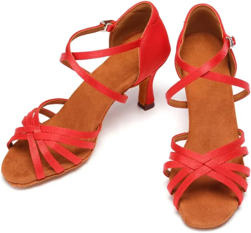 SWDZM Women's Satin Latin Dance Shoes Ballroom Salsa Waltz Performance Practice Dancing Shoes