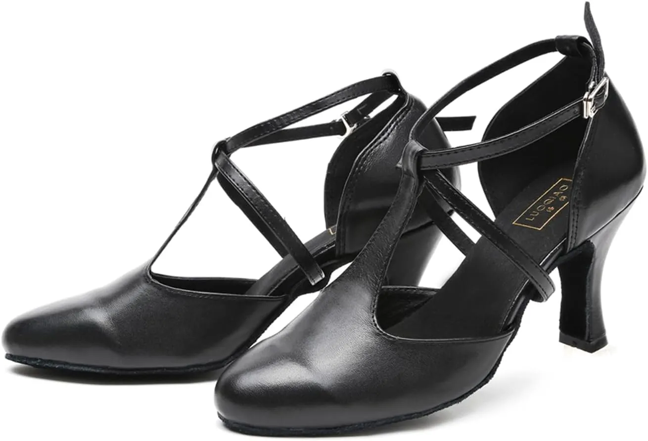 T-Strap Ballroom Dance Shoes for Women's Salsa Latin Tango Wedding Party