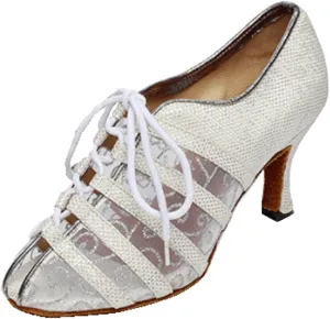 TDA QJ9005 Womens Lace-up Net Synthetic Salsa Tango Ballroom Latin Wedding Party Dance Shoes