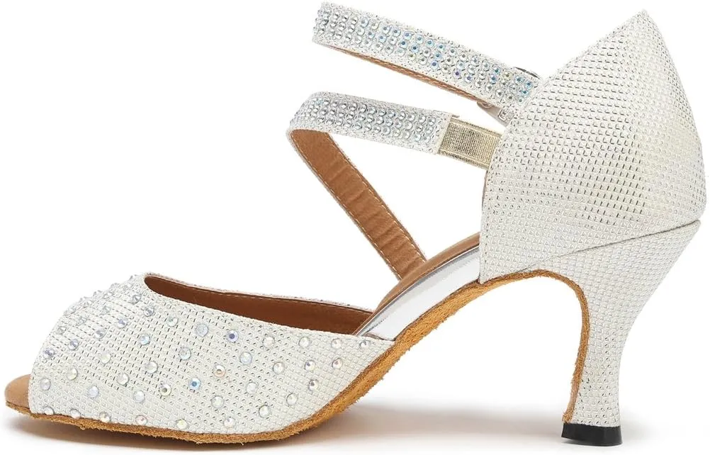 TDA Womens Closed Toe Ankle Strap Crystals Glitter Synthetic Tango Ballroom Latin Dance Wedding Shoes