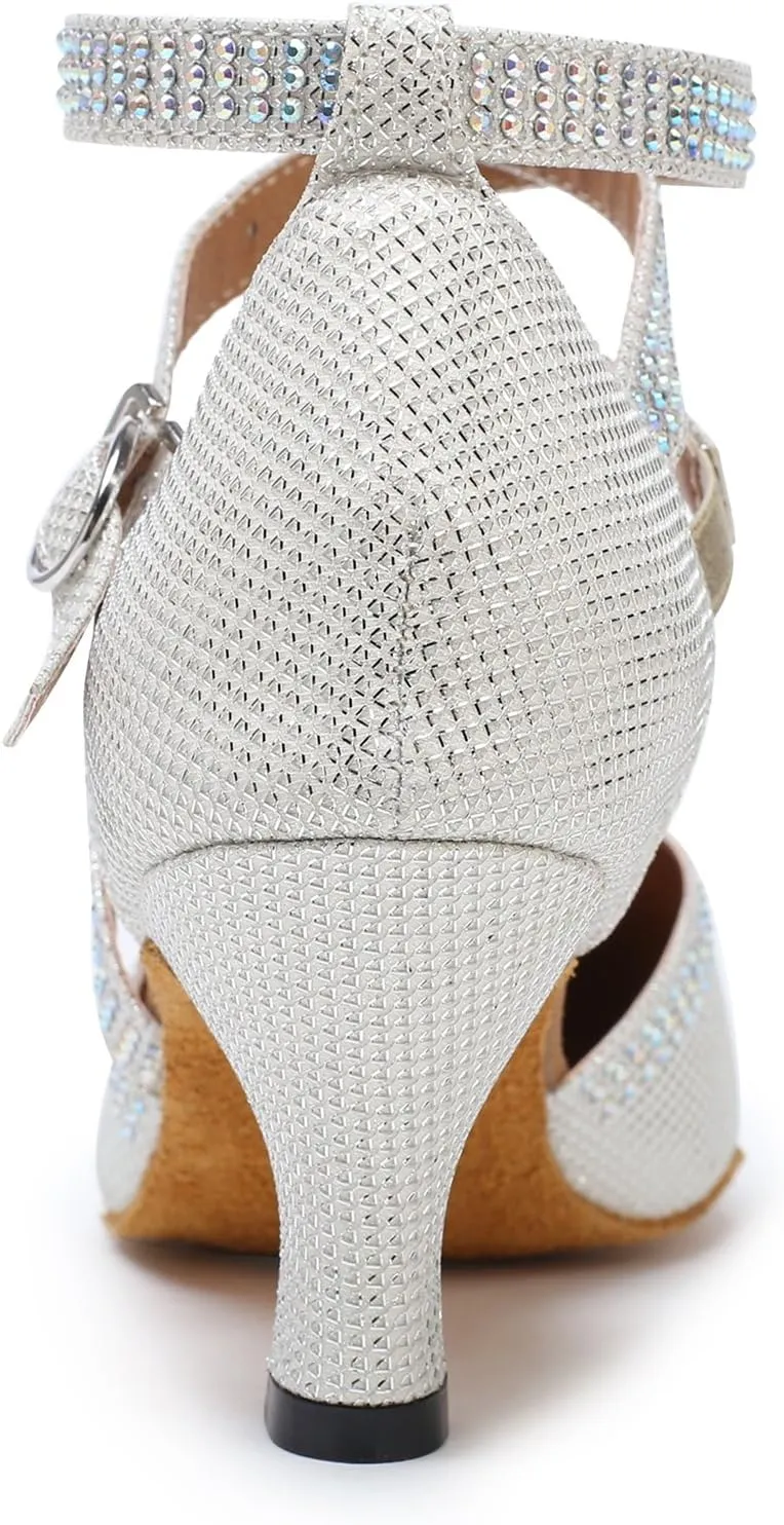TDA Womens Closed Toe Ankle Strap Crystals Glitter Synthetic Tango Ballroom Latin Dance Wedding Shoes