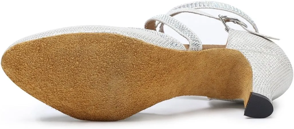 TDA Womens Closed Toe Ankle Strap Crystals Glitter Synthetic Tango Ballroom Latin Dance Wedding Shoes