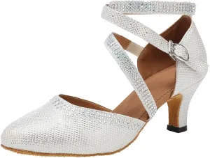 TDA Womens Closed Toe Ankle Strap Crystals Glitter Synthetic Tango Ballroom Latin Dance Wedding Shoes