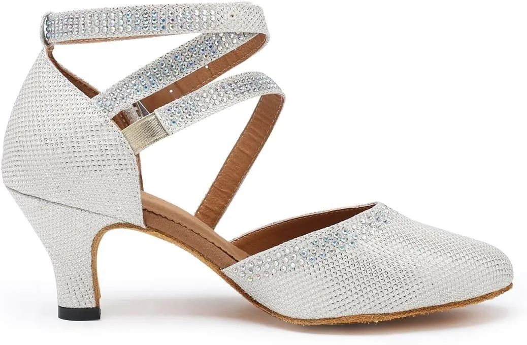 TDA Womens Closed Toe Ankle Strap Crystals Glitter Synthetic Tango Ballroom Latin Dance Wedding Shoes