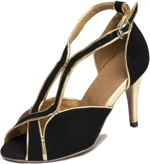 TDA Women's Cross Strap Peep Toe Stiletto Heel Suede Chacha Tango Ballroom Latin Modern Dance Wedding Shoes