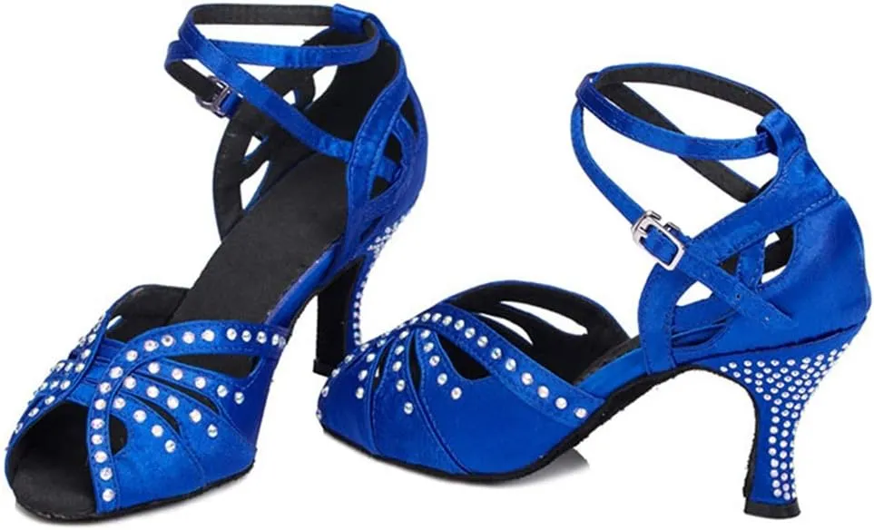 TDA Womens Fashion Ankle Wrap Crystals Satin Latin Modern Salsa Tango Ballroom Wedding Dance Shoes