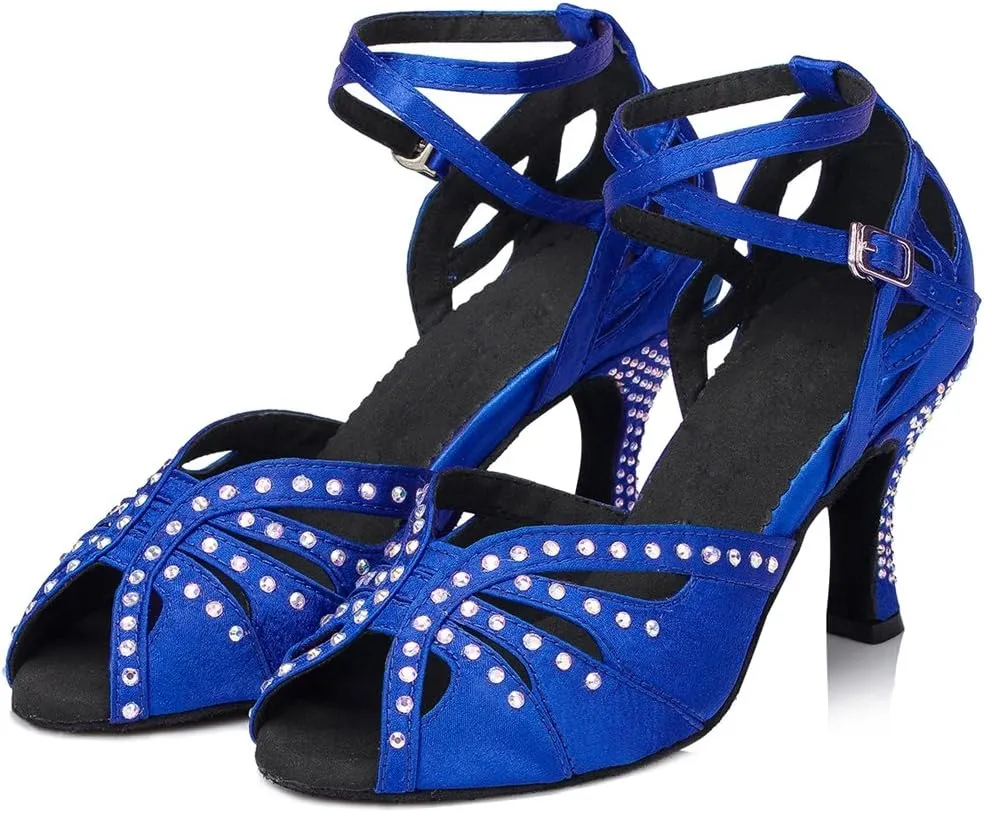 TDA Womens Fashion Ankle Wrap Crystals Satin Latin Modern Salsa Tango Ballroom Wedding Dance Shoes