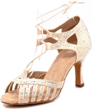TDA Women's Fashion Lace-up Rhinestones Peep Toe Salsa Tango Ballroom Latin Modern Wedding Dance Shoes