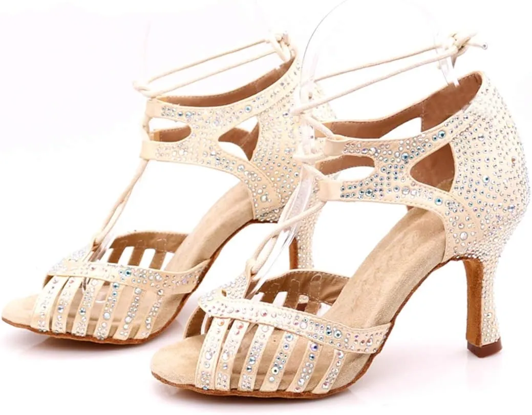 TDA Women's Fashion Lace-up Rhinestones Peep Toe Salsa Tango Ballroom Latin Modern Wedding Dance Shoes