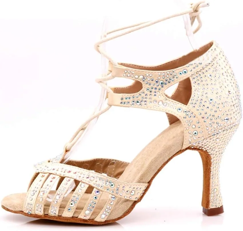 TDA Women's Fashion Lace-up Rhinestones Peep Toe Salsa Tango Ballroom Latin Modern Wedding Dance Shoes