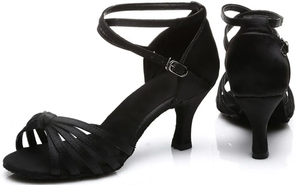 TDA Women's Fashion Mid Heel Knot Satin Salsa Tango Samba Latin Shoes