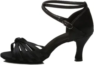 TDA Women's Fashion Mid Heel Knot Satin Salsa Tango Samba Latin Shoes