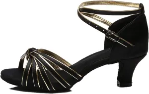 TDA Women's Fashion Mid Heel Knot Satin Salsa Tango Samba Latin Shoes