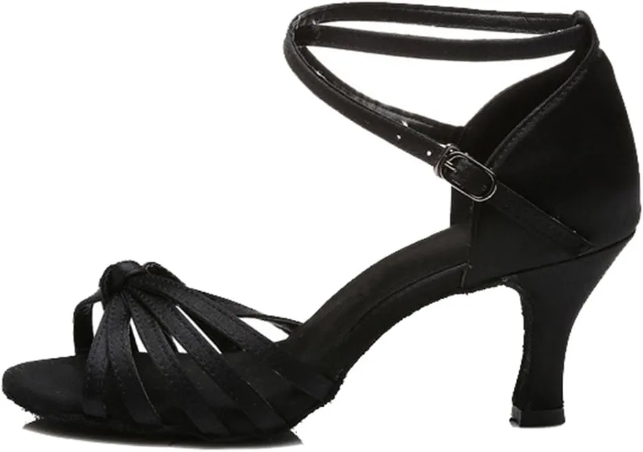 TDA Women's Fashion Mid Heel Knot Satin Salsa Tango Samba Latin Shoes